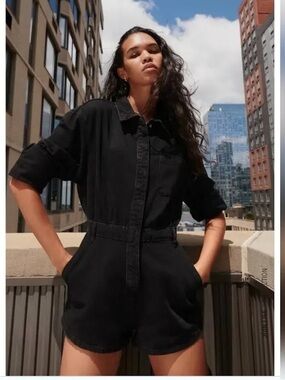 Zara black denim utility romper